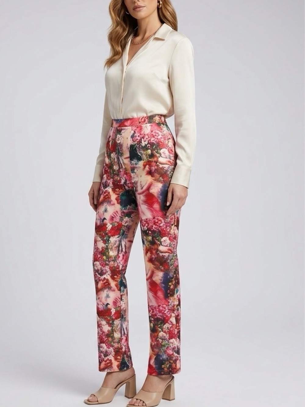 PrettyLittleThing Rose Femme Renaissance‎ Print Wide Leg Trousers
